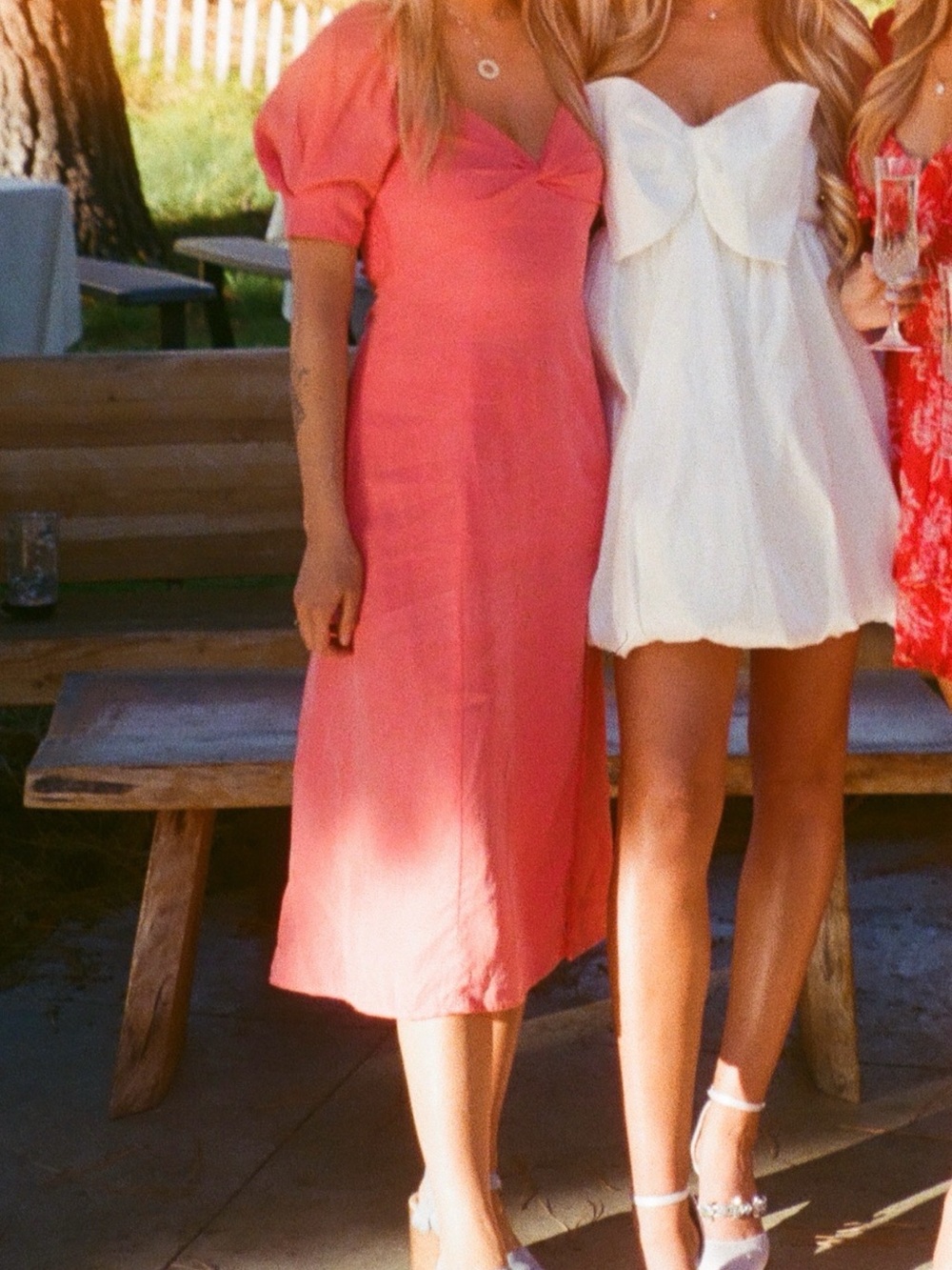 Women's Coral Puff-Sleeve Midi Dress